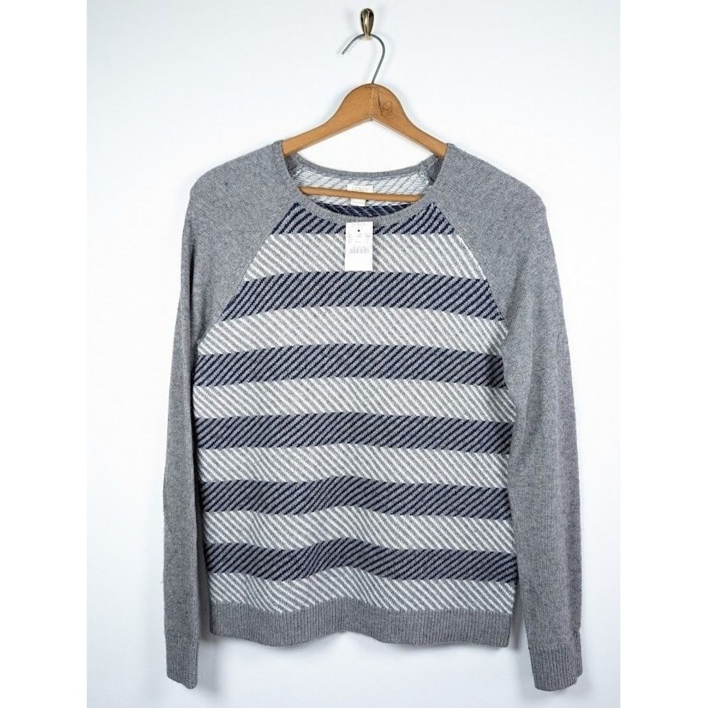 J Crew Intarsia Zigzag Sweater Size Medium Wool Blend Minimalist Academia Preppy
